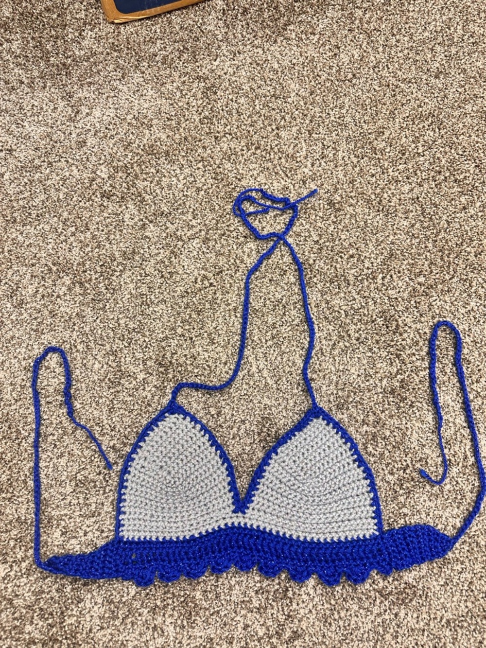 Handmade Blue & Light Gray Crochet Bikini Top